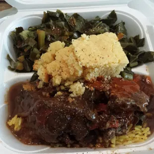 $5 soul food: meatloaf, rice, double order of collards &amp; kone bread ;)