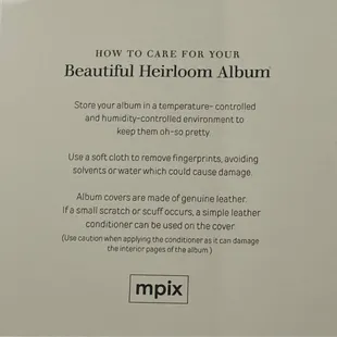 instructions in caring for photo album