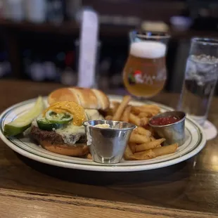 Four alarm Burger and a La Chouffe