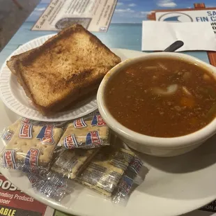 Homemade soup and Grilled Cheese