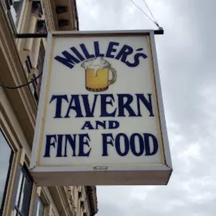 a sign for miller's tavern and fine food