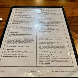 Beer menu