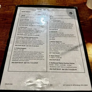 Beer menu