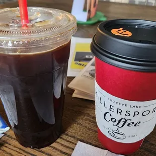 Coffee! Left coffee is just black ice coffee with a shot of espresso.