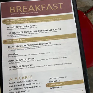 Breakfast menu