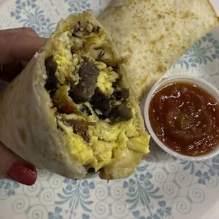 Burrito filled with eggs and mushrooms!