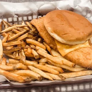 Fish sandwich and fries