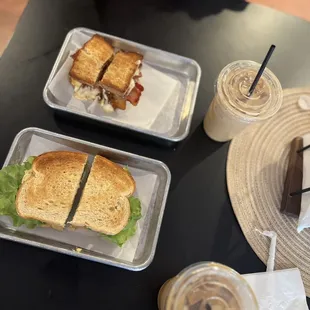 Grilled chicken sandwich on gluten-free bread (top) Chicken salad sandwich on sourdough  (bottom)