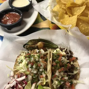 Chicken and steak tacos