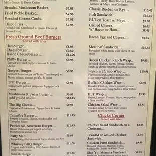 Lunch menu