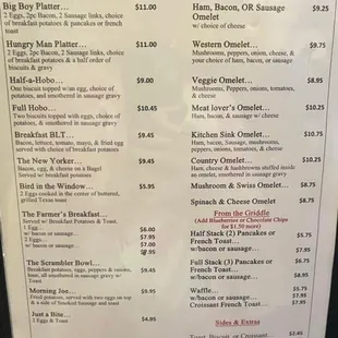 Breakfast menu