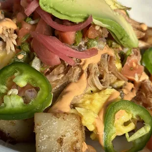 Close up of the Carnitas Breakfast Bowl.