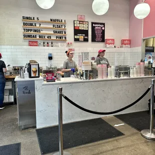 a counter with a rope