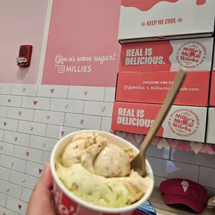 Carrot Cake (seasonal) &amp; pistachio. Follow them (@millies) &amp; me (@worththicceats) on IG!