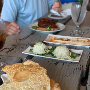 Fish dip and hummus served with toasted lawash