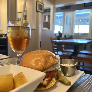 Grilled Fresh Flounder Sandwich, Side of Yellow Beets