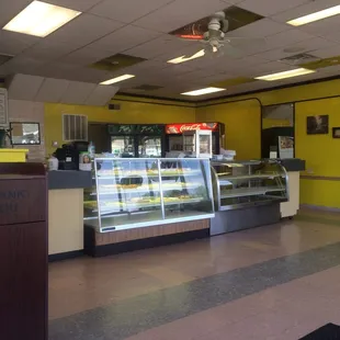the interior of a donut shop