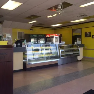 the interior of a donut shop