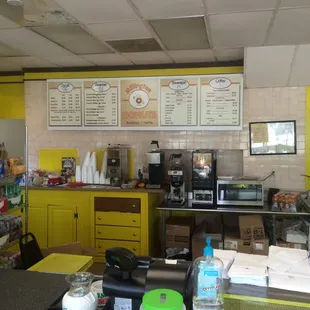 the interior of a donut shop