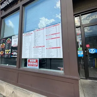 menu and store front