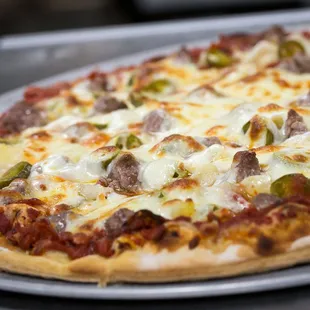 a pizza on a pan