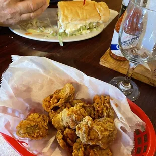Fish Po'boy with fried Oysters.  Yum