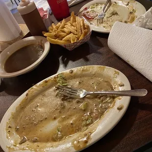 dirty plates of food