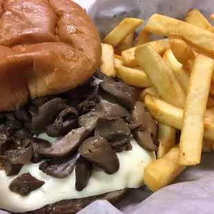 Tons of shrooms on this burger. Yummy.