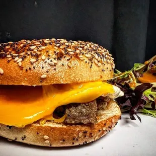 Sausage Egg and Cheddar Bagel