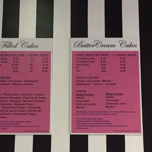 a menu for the bakery