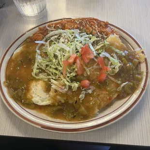 Carne Adovada with eggs over easy smothered in green