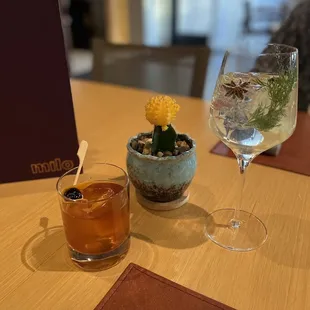 Old fashioned and gin and tonic