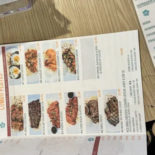 sushi and sashimi, menu