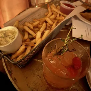 Fries and cocktail