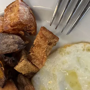 Hash browns? Croutons? Hard to tell.