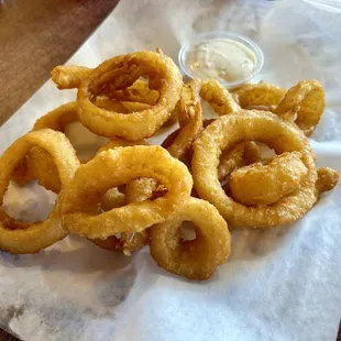 Onion rings are buttery, light, and airy; must try!