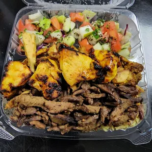 3 way combination Chicken/Beef Shawarma and Chicken Kabob.