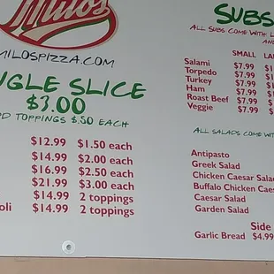 Menu Single Slices