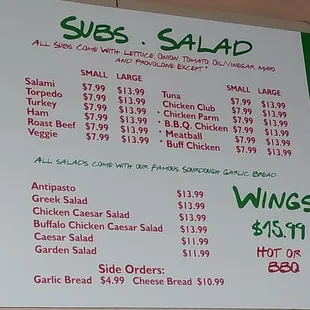 Subs, Sides Menu June 2023