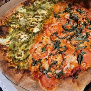 50/50 Pesto Margherita pizza! Aka Italian Vegetarian!