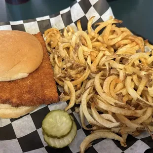 1/2 pork tenderloin sandwich and fresh cut curly cue fries