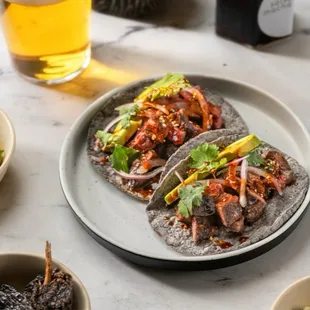 Steak Tacos with salsa macha