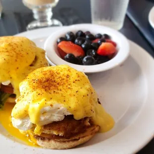 Crab cake benedict with old bay hollandaise was delicious