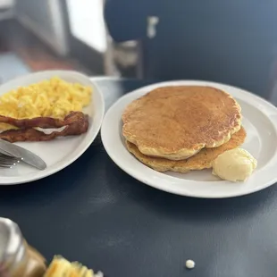 Choice of eggs side of pancakes and bacon