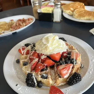 Belgian Waffle with Seasonal Fruit and Whipped Cream