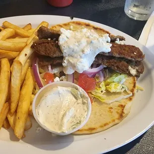 Gyro with extra tzatziki (tzatziki was very good!)