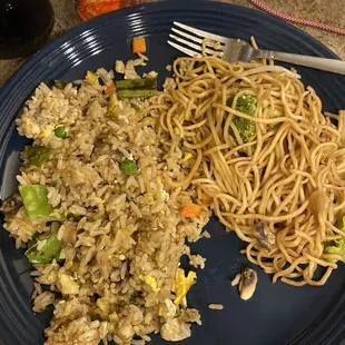 Vegetable Fried Rice and Vegetable Chow Mein with Pan Fried Noodle