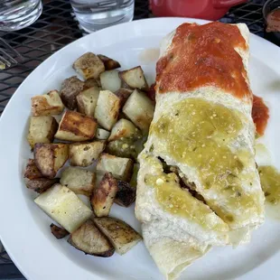Chorizo burrito and potatoes