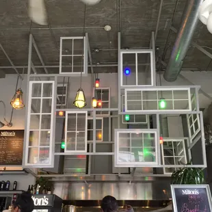 Random Windows hanging above the bar