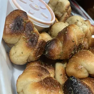 Garlic knots are amazing! Warm &amp; soft, sauce is hot, and tastes amazing